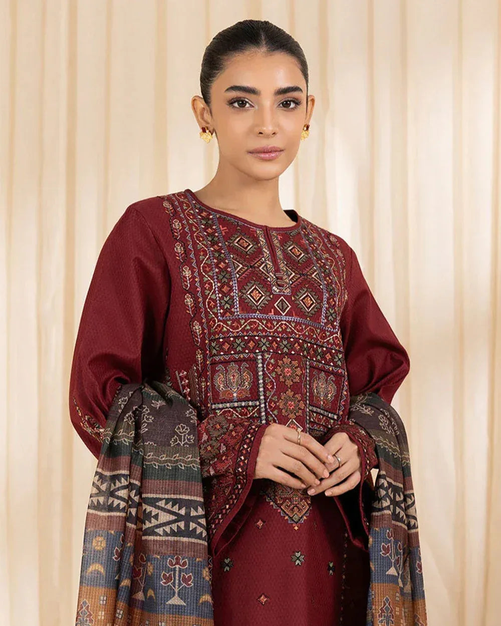 3 PC EMBROIDERED DHANAK SUIT - RR2004 - Rangrezza