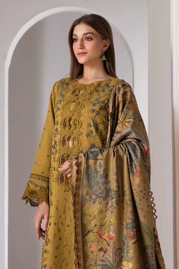 3PC EMBROIDERED DHANAK - Unstitched Winter Collection - RR2009 - Rangrezza