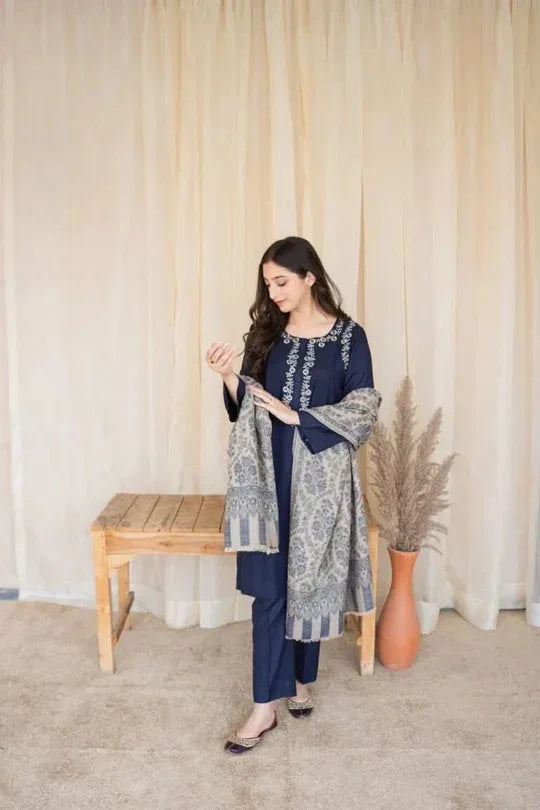 ZORA DHANAK | 3 PC EMBROIDERED DHANAK SUIT – RR2078 - Rangrezza
