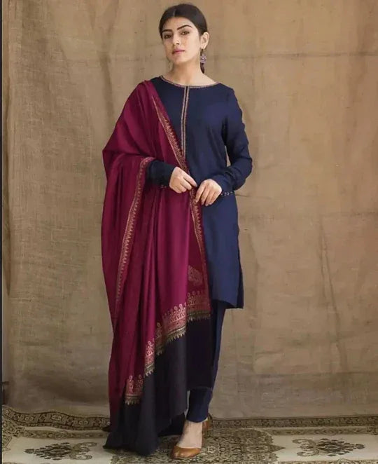 3 PC EMBROIDERED DHANAK SUIT – RR2058 - Rangrezza
