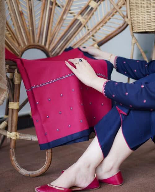 BLUEBERRY | 3 PC EMBROIDERED DHANAK SUIT - RR2062 - Rangrezza