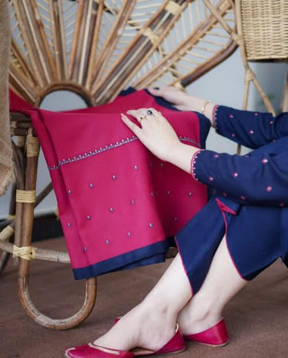 BLUEBERRY | 3 PC EMBROIDERED DHANAK SUIT - RR2062 - Rangrezza