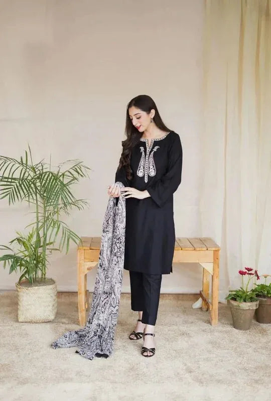 3 PC EMBROIDERED DHANAK SUIT - RR2045 - Rangrezza