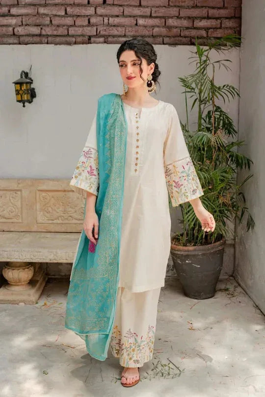 3 PIECE EMBROIDERED DHANAK SUIT – RR2073 - Rangrezza