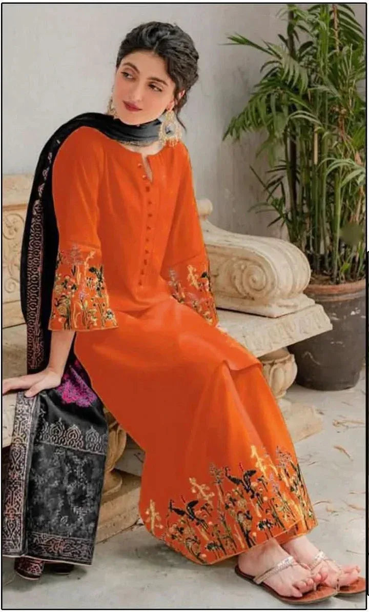 3 PIECE EMBROIDERED DHANAK SUIT – RR2074 - Rangrezza