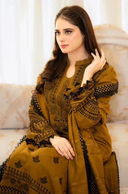 3 PC Embroidered Dhanak Suit - RR2036 - Rangrezza