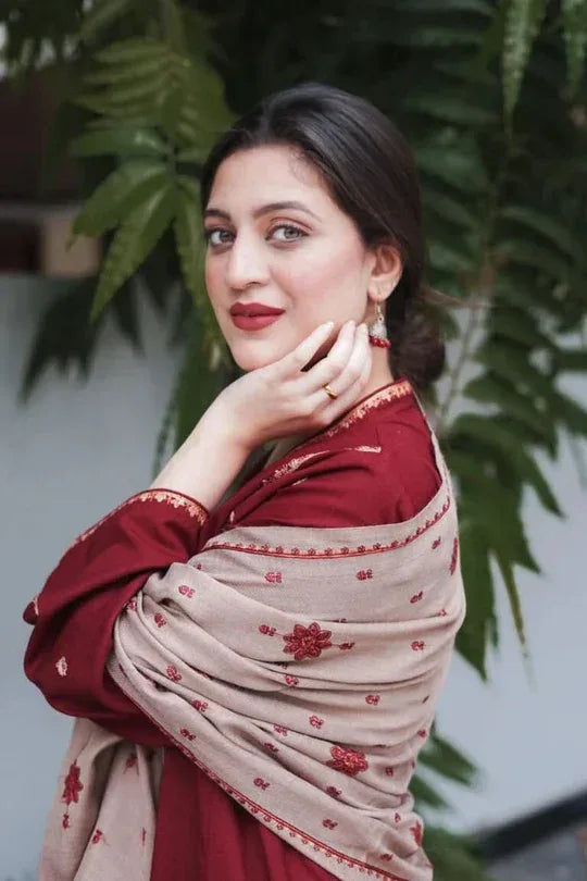 MAROON | 3 PC EMBROIDERED DHANAK SUIT – RR2079 - Rangrezza