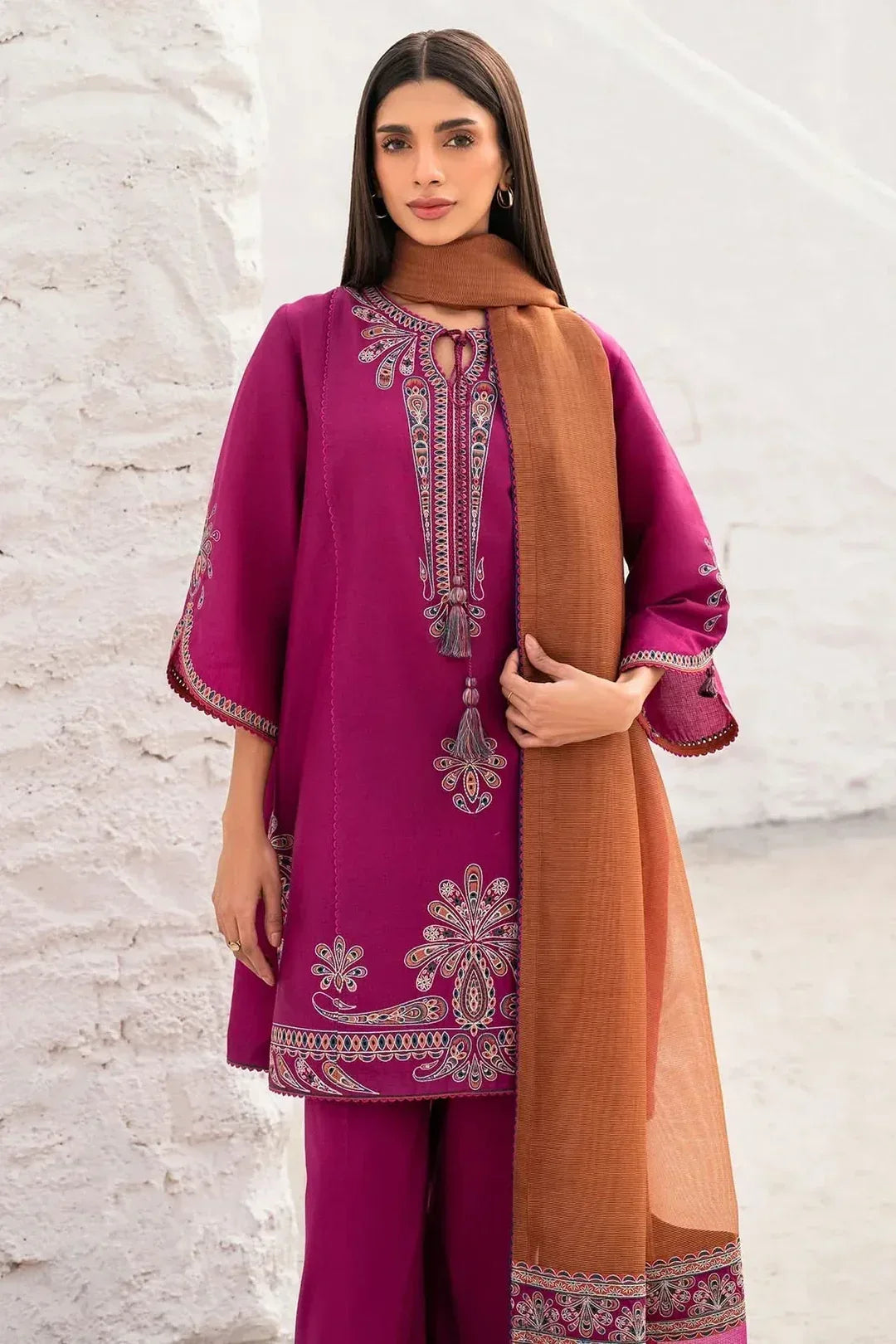 3 PC Embroidered Dhanak Suit – RR2029 - Rangrezza