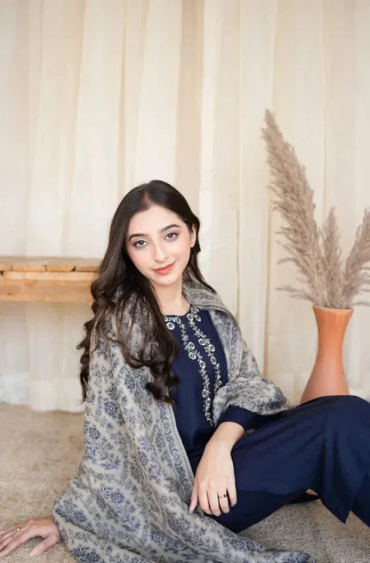 ZORA DHANAK | 3 PC EMBROIDERED DHANAK SUIT – RR2078 - Rangrezza