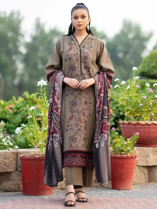 3 PC Embroidered Dhanak Suit – RR2056 - Rangrezza