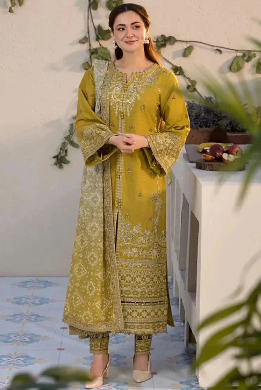 3 PC EMBROIDERED DHANAK SUIT – RR2044 - Rangrezza