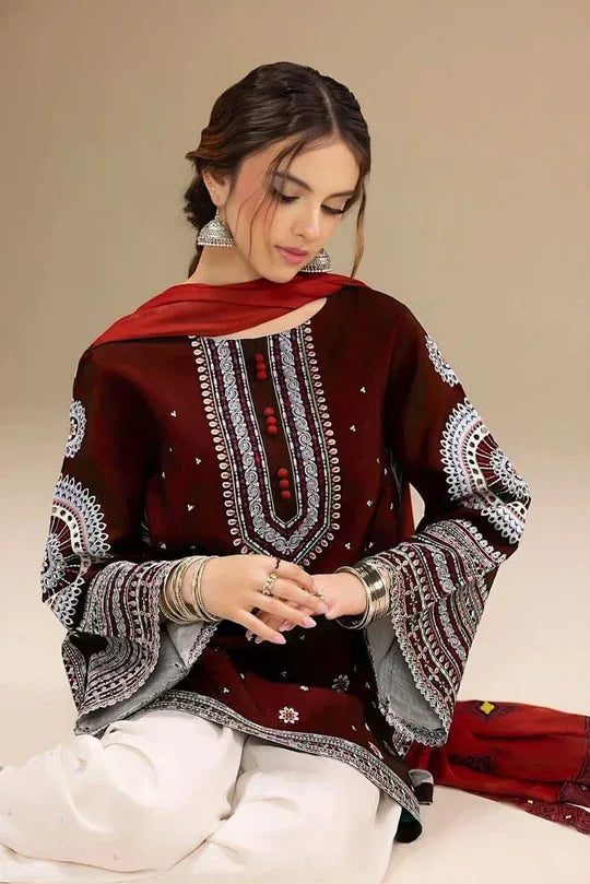 3 PC EMBROIDERED DHANAK SUIT – RR2046 - Rangrezza