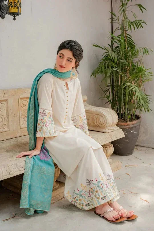3 PIECE EMBROIDERED DHANAK SUIT – RR2073 - Rangrezza