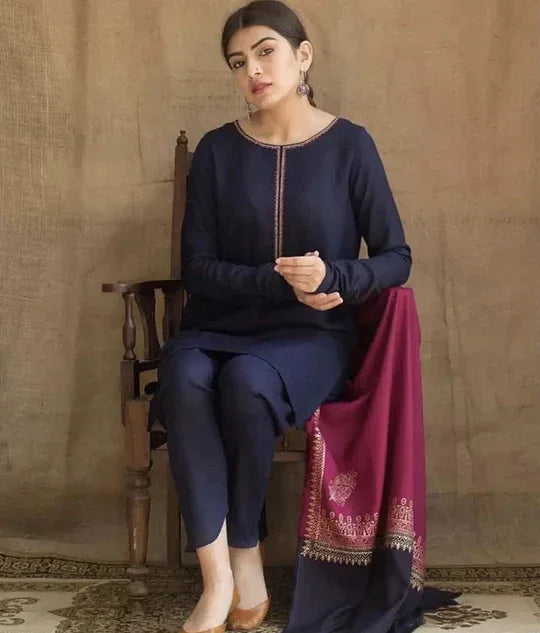 3 PC EMBROIDERED DHANAK SUIT – RR2058 - Rangrezza