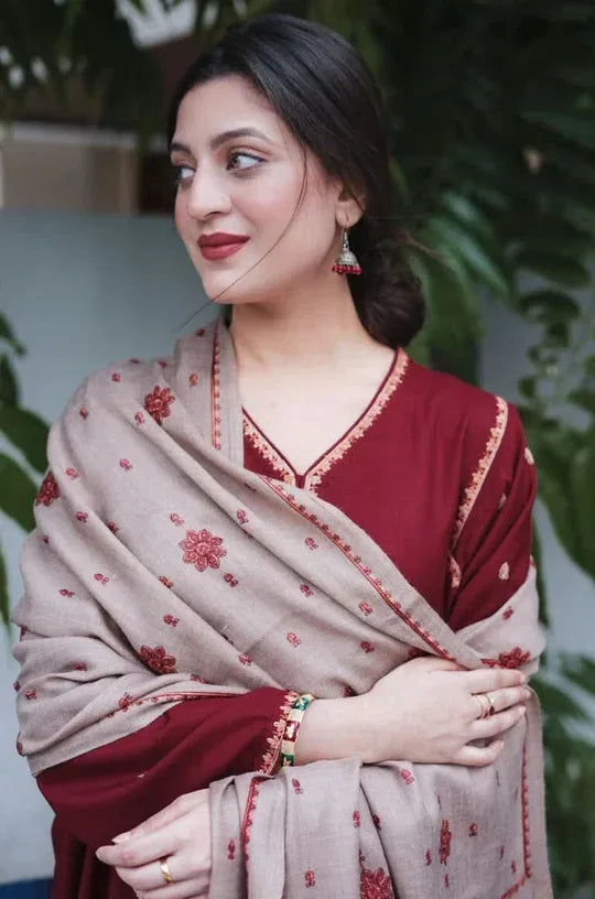 MAROON | 3 PC EMBROIDERED DHANAK SUIT – RR2079 - Rangrezza