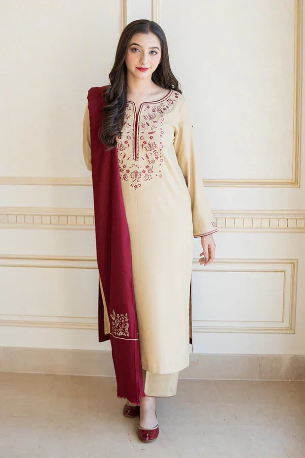 NATURAL BEIGE | 3 PC EMBROIDERED DHANAK SUIT - RR2066 - Rangrezza