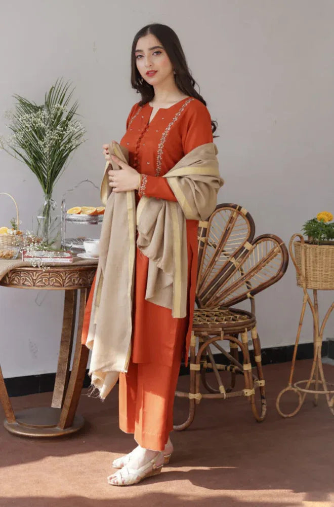 GINGER | 3 PC EMBROIDERED DHANAK SUIT – RR2065 - Rangrezza