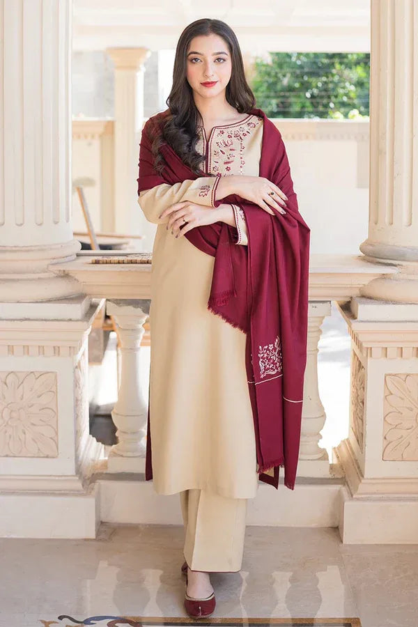 NATURAL BEIGE | 3 PC EMBROIDERED DHANAK SUIT - RR2066 - Rangrezza