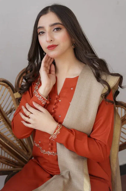 GINGER | 3 PC EMBROIDERED DHANAK SUIT – RR2065 - Rangrezza