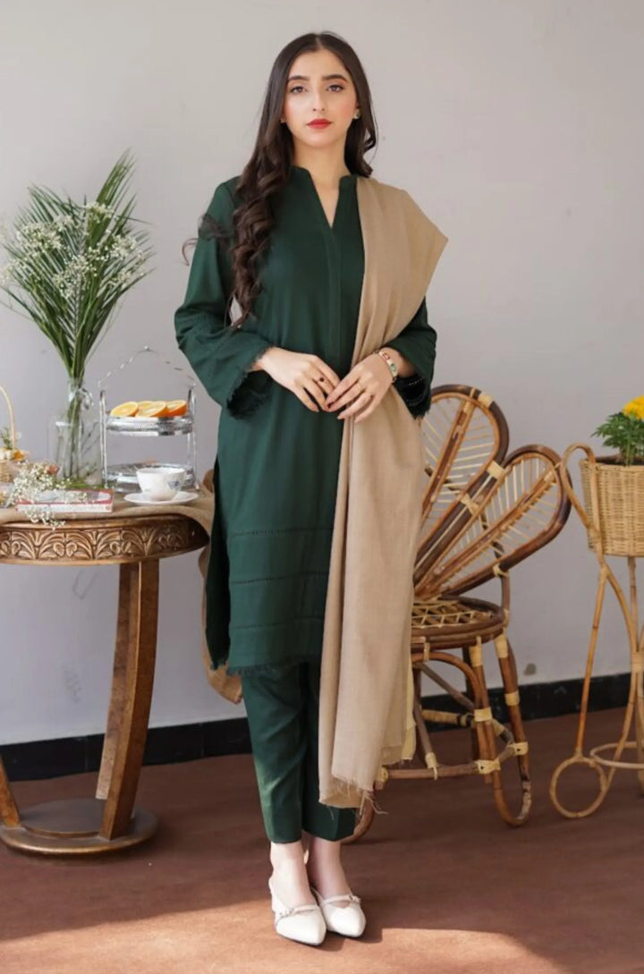 PINE | 3 PC EMBROIDERED DHANAK SUIT – RR2064 - Rangrezza
