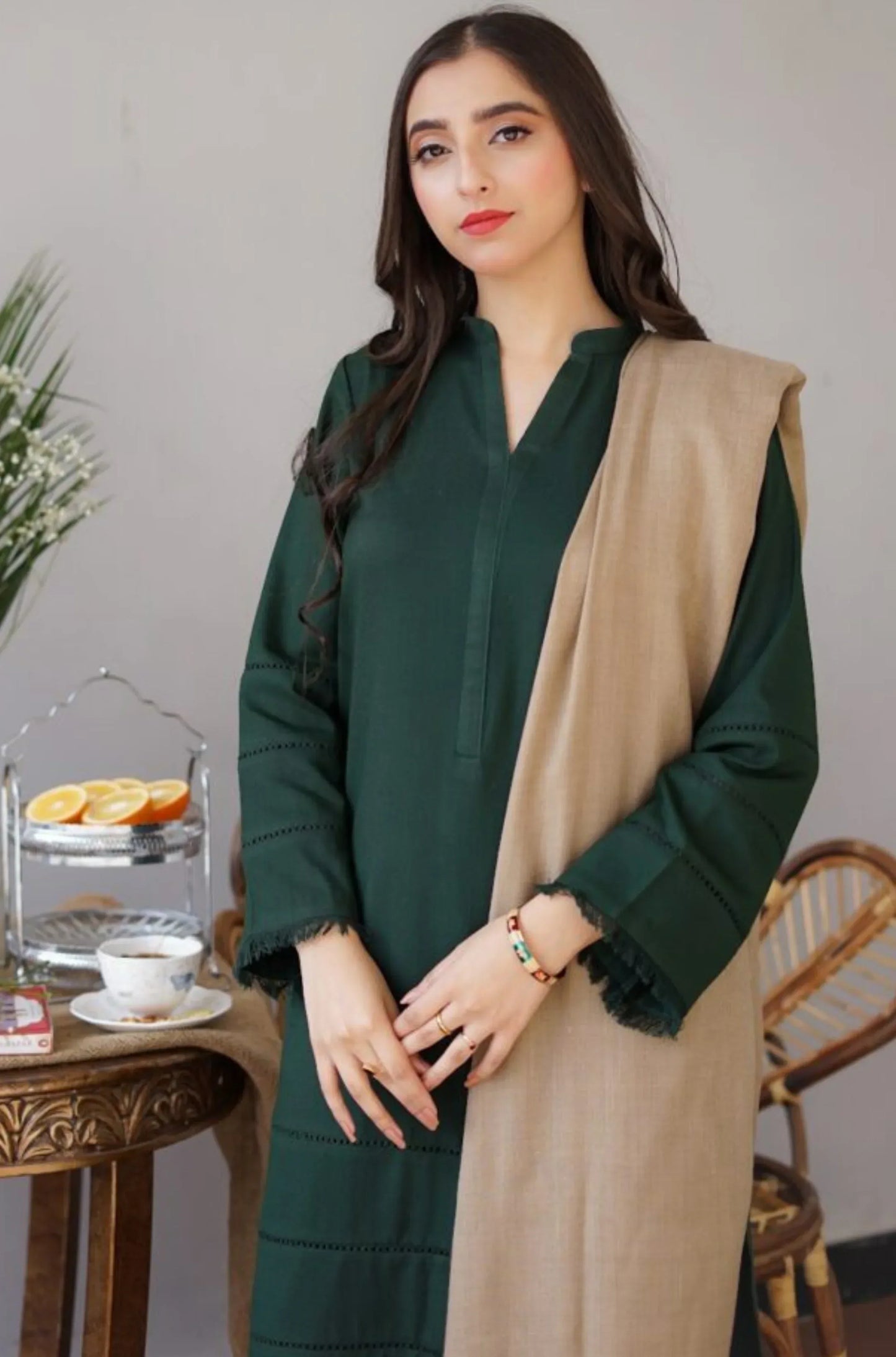 PINE | 3 PC EMBROIDERED DHANAK SUIT – RR2064 - Rangrezza