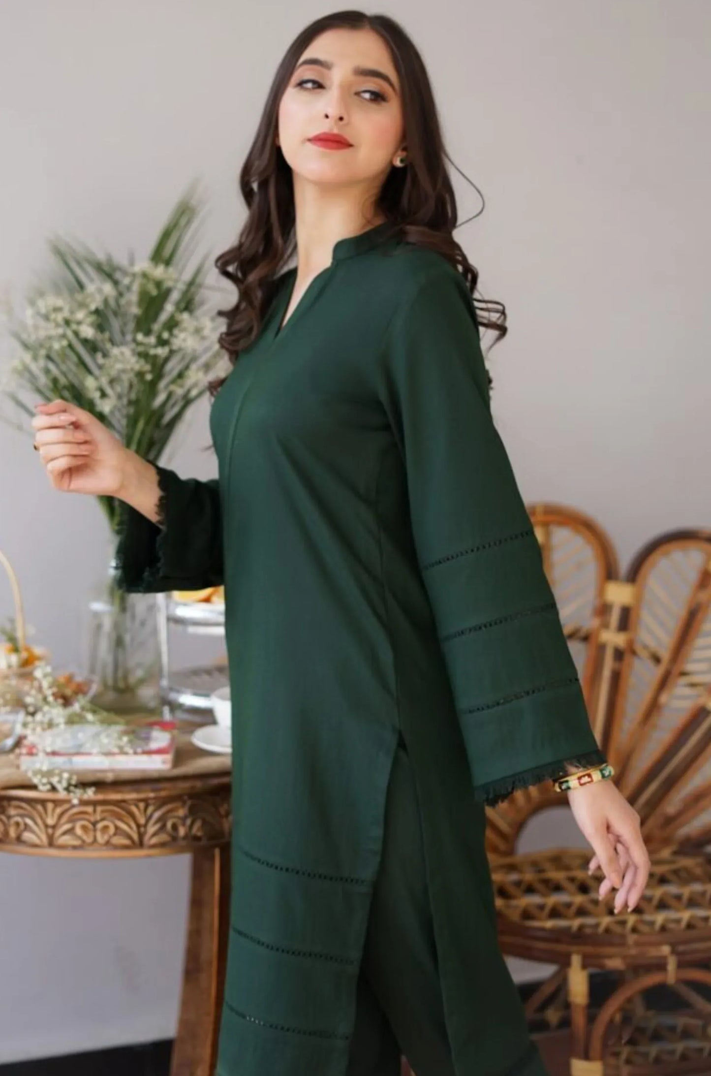 PINE | 3 PC EMBROIDERED DHANAK SUIT – RR2064 - Rangrezza
