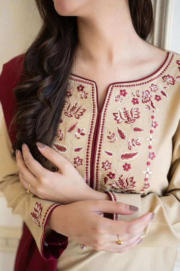NATURAL BEIGE | 3 PC EMBROIDERED DHANAK SUIT - RR2066 - Rangrezza