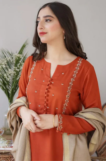 GINGER | 3 PC EMBROIDERED DHANAK SUIT – RR2065 - Rangrezza