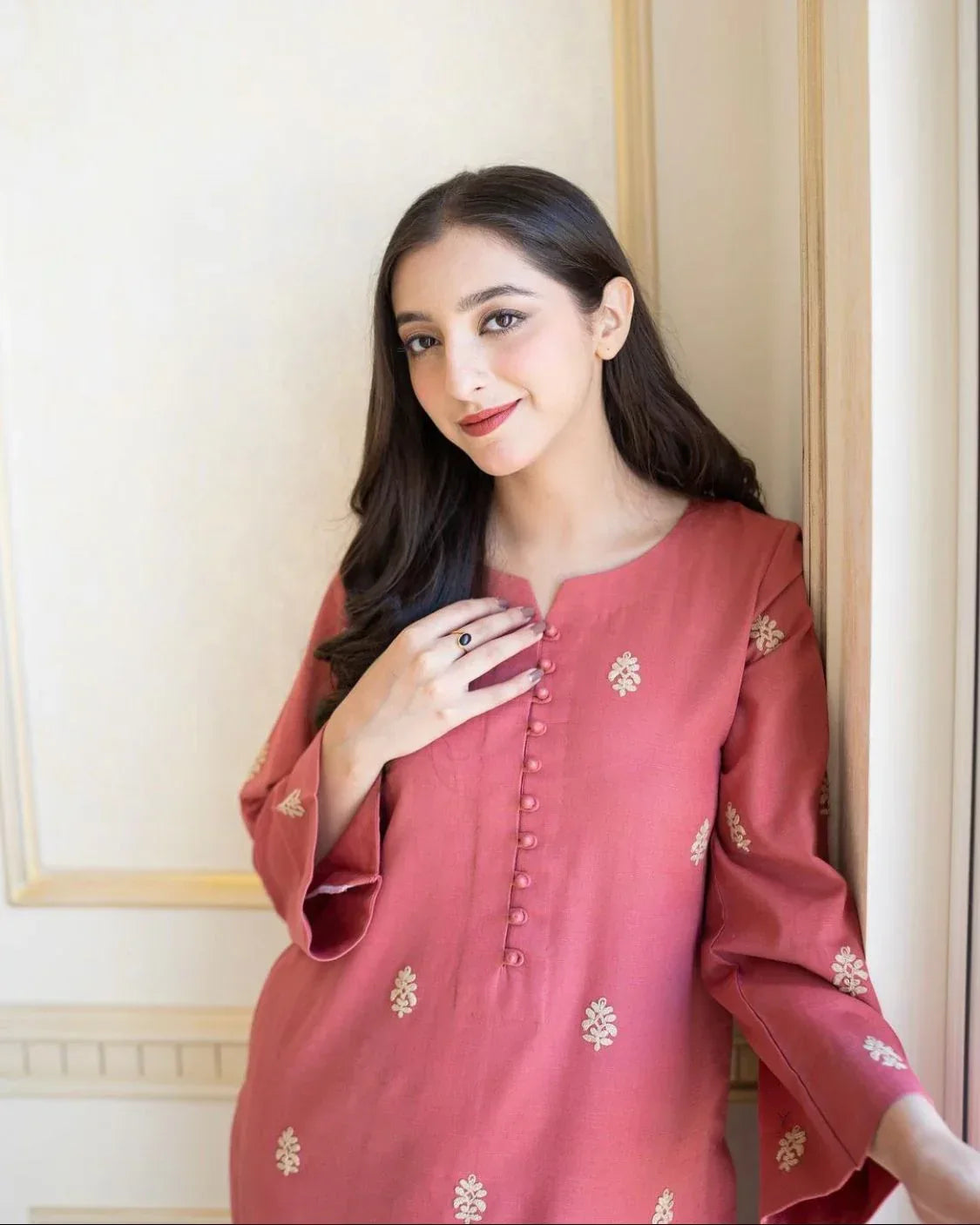 DUSTY PINK | 3 PC EMBROIDERED DHANAK SUIT – RR2067 - Rangrezza