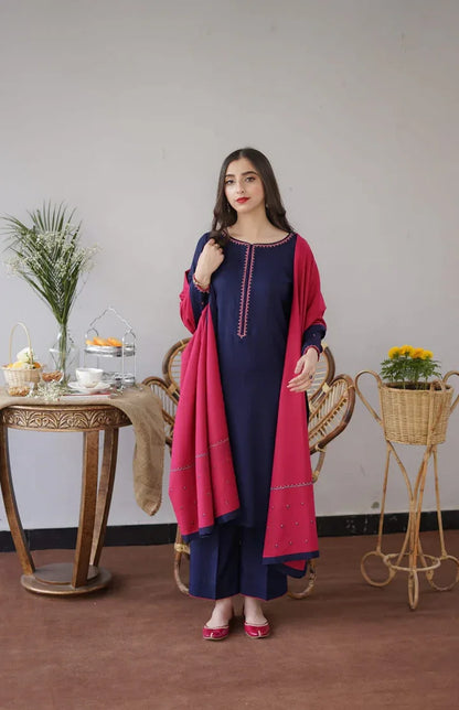 BLUEBERRY | 3 PC EMBROIDERED DHANAK SUIT - RR2062 - Rangrezza
