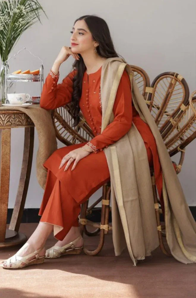 GINGER | 3 PC EMBROIDERED DHANAK SUIT – RR2065 - Rangrezza