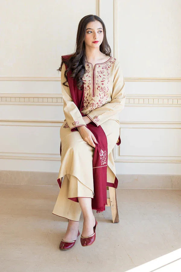 NATURAL BEIGE | 3 PC EMBROIDERED DHANAK SUIT - RR2066 - Rangrezza