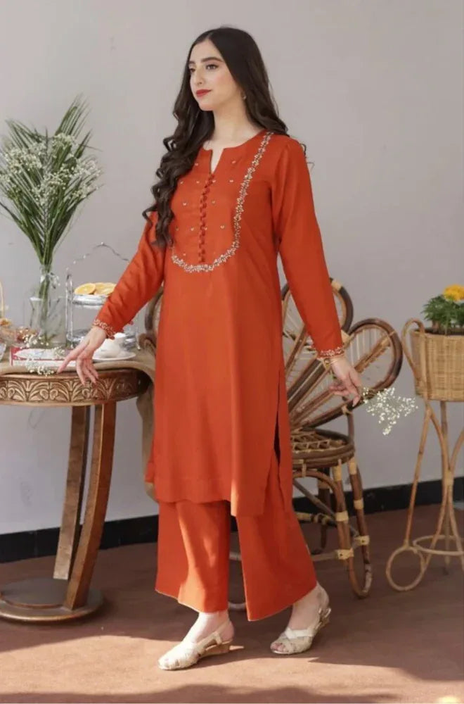 GINGER | 3 PC EMBROIDERED DHANAK SUIT – RR2065 - Rangrezza