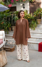 Bella Premium Printed co-ord set - Chocolate Brown - RR3069