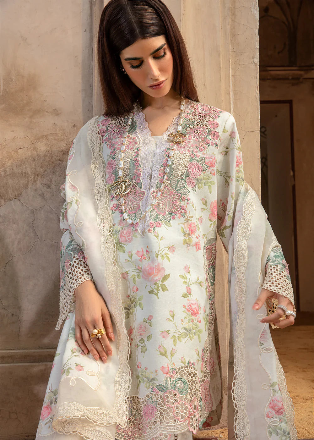 CRIMSON  - 3PC Luxury Lawn Embroidered Suit - RR-4039