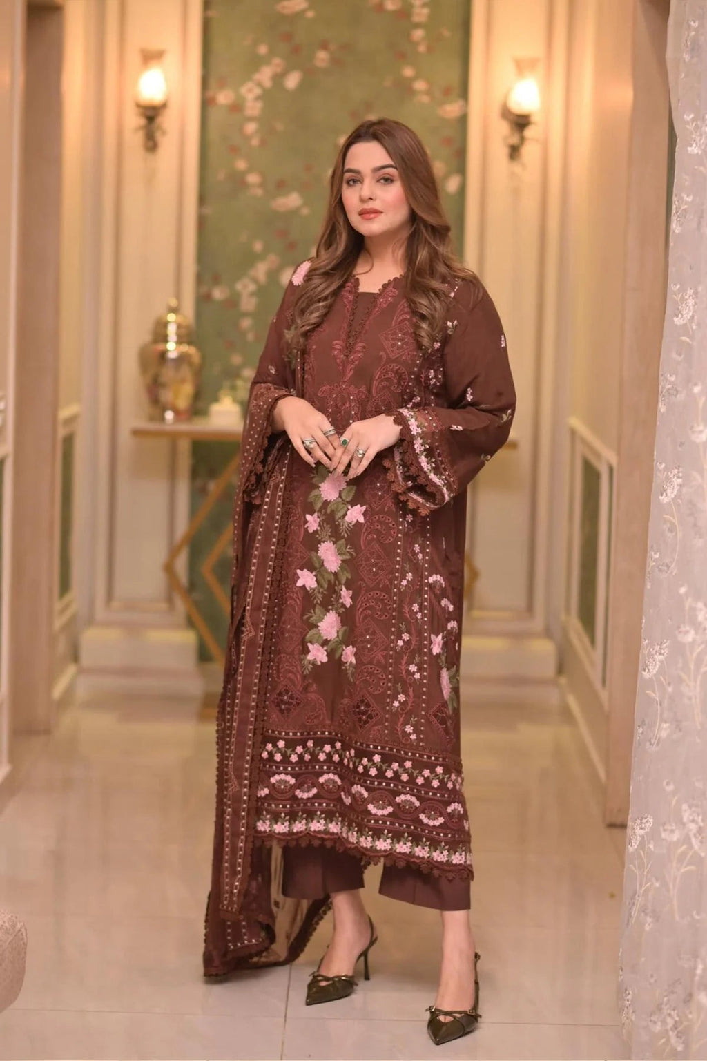 Aneelas - 3PC Luxury Lawn Embroidered Suit - RR-4035