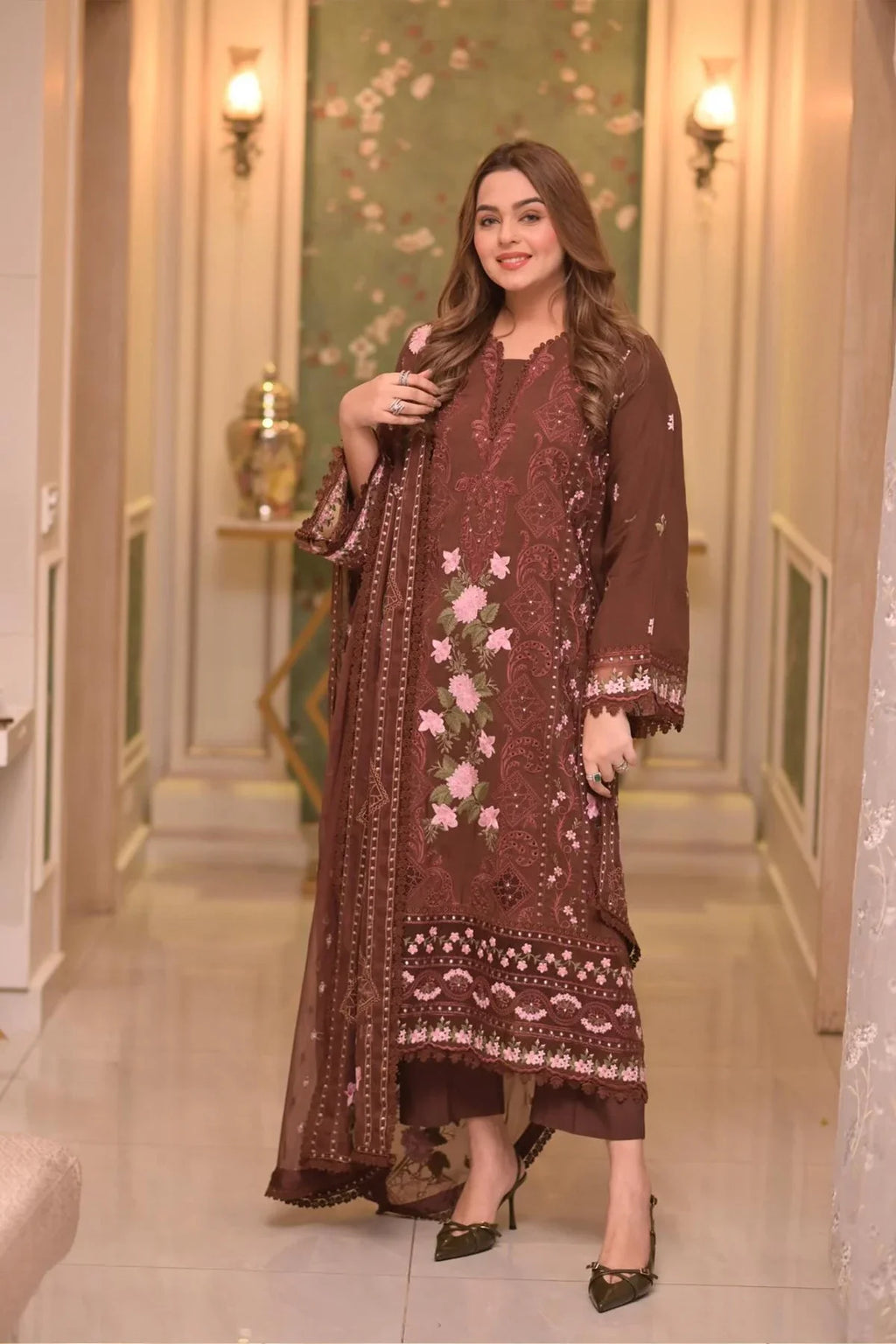 Aneelas - 3PC Luxury Lawn Embroidered Suit - RR-4035