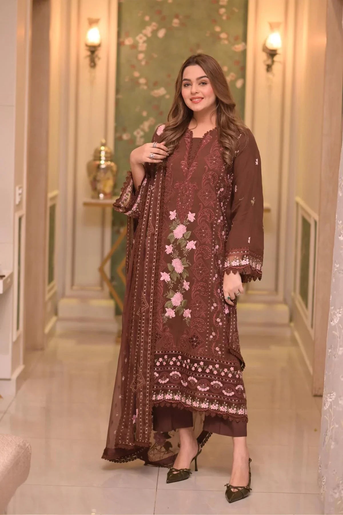 Aneelas - 3PC Luxury Lawn Embroidered Suit - RR-4035