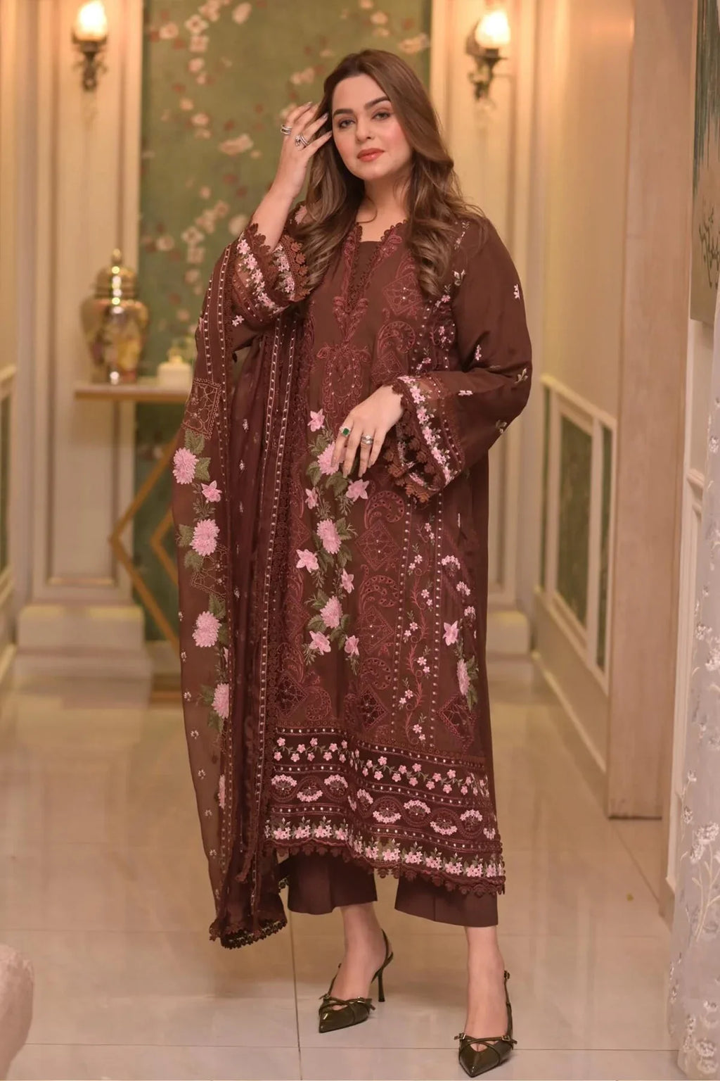 Aneelas - 3PC Luxury Lawn Embroidered Suit - RR-4035