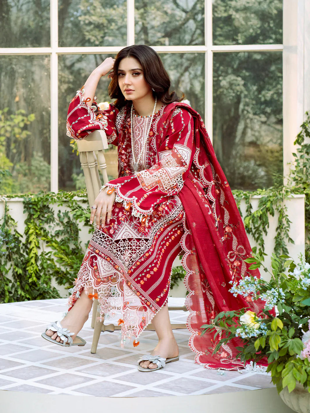 BIN ILYAS  - 3PC Luxury Lawn Embroidered Suit - RR-4048