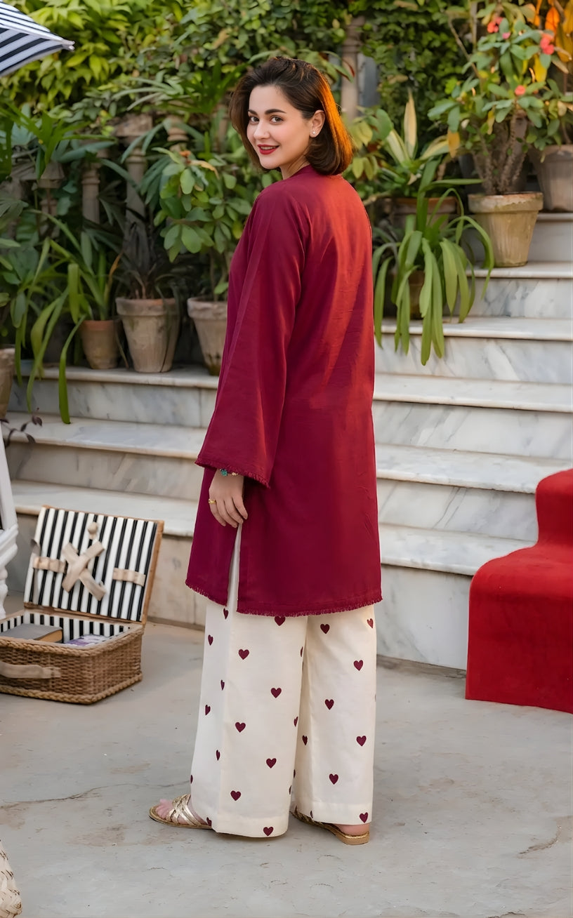 Bella Premium Printed co-ord set - Mehroon - RR3068