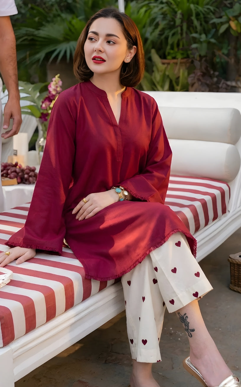 Bella Premium Printed co-ord set - Mehroon - RR3068