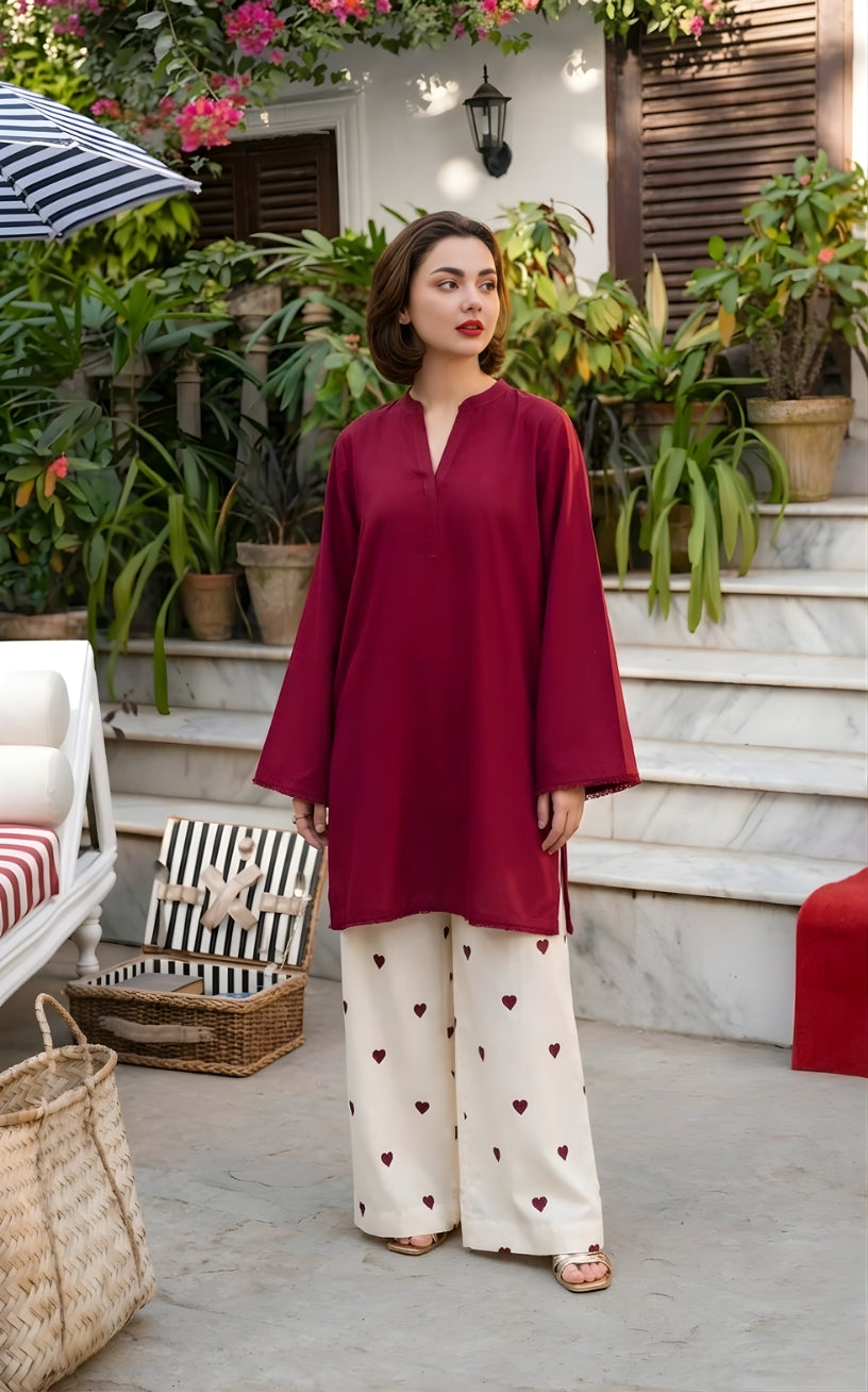 Bella Premium Printed co-ord set - Mehroon - RR3068