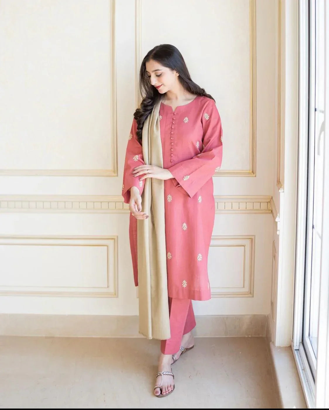 DUSTY PINK | 3 PC EMBROIDERED DHANAK SUIT – RR2067 - Rangrezza