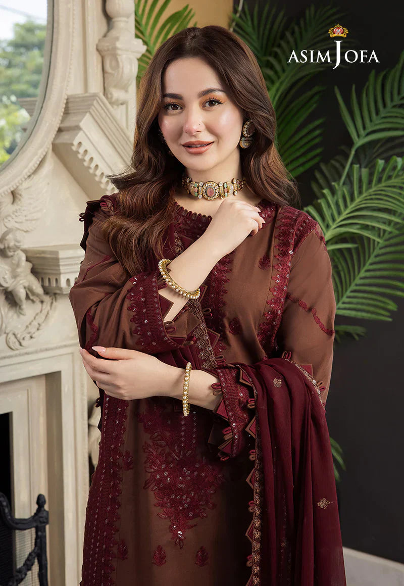 Asim jofa - 3PC Luxury Lawn Embroidered Suit - RR-4003