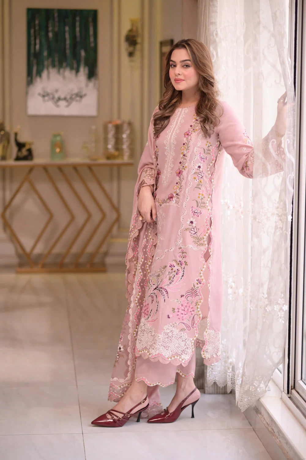 Aneelas - 3PC Luxury Lawn Embroidered Suit - RR-4049