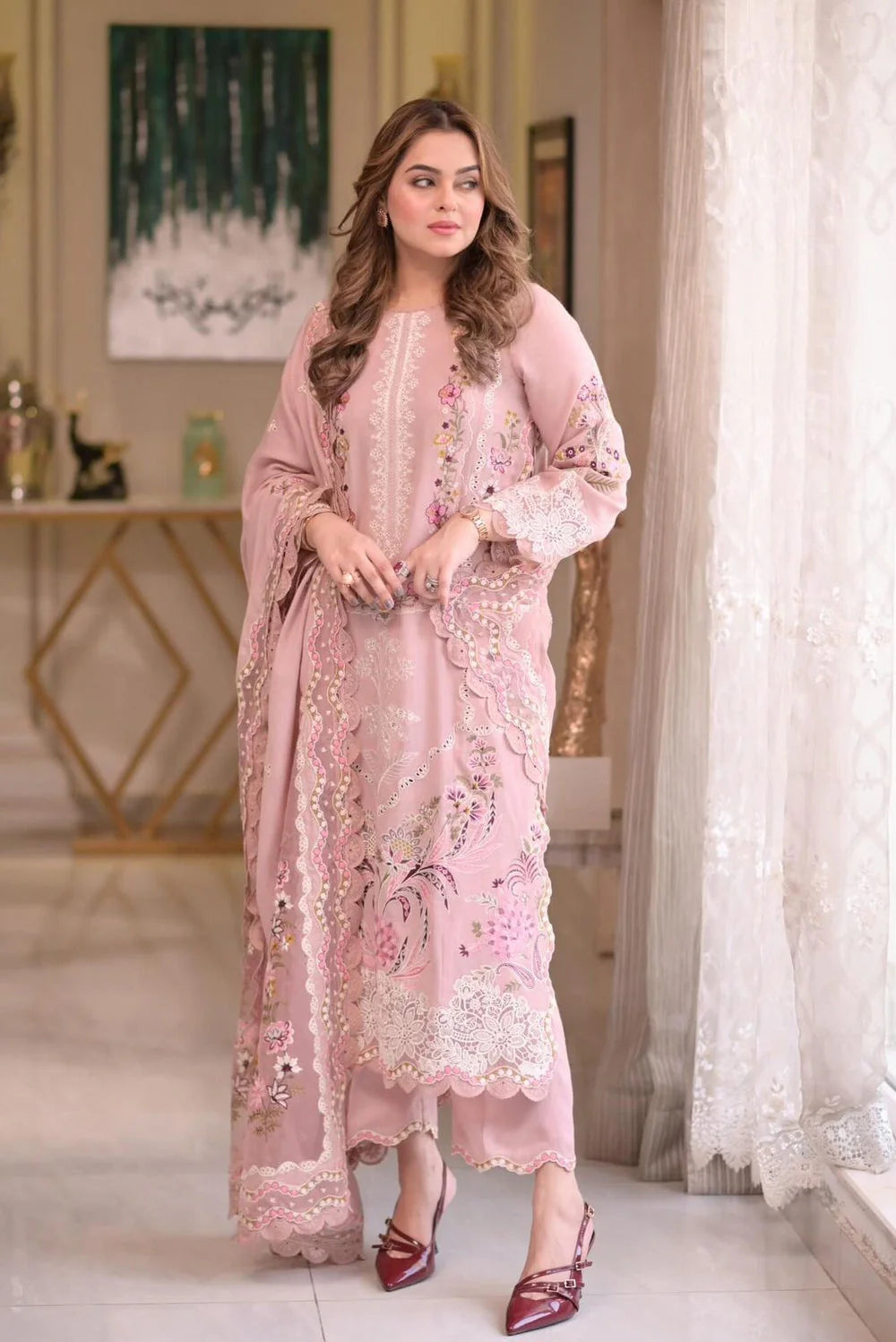Aneelas - 3PC Luxury Lawn Embroidered Suit - RR-4049