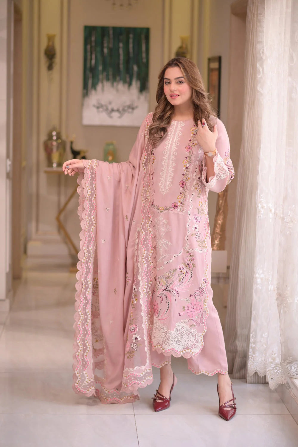 Aneelas - 3PC Luxury Lawn Embroidered Suit - RR-4049