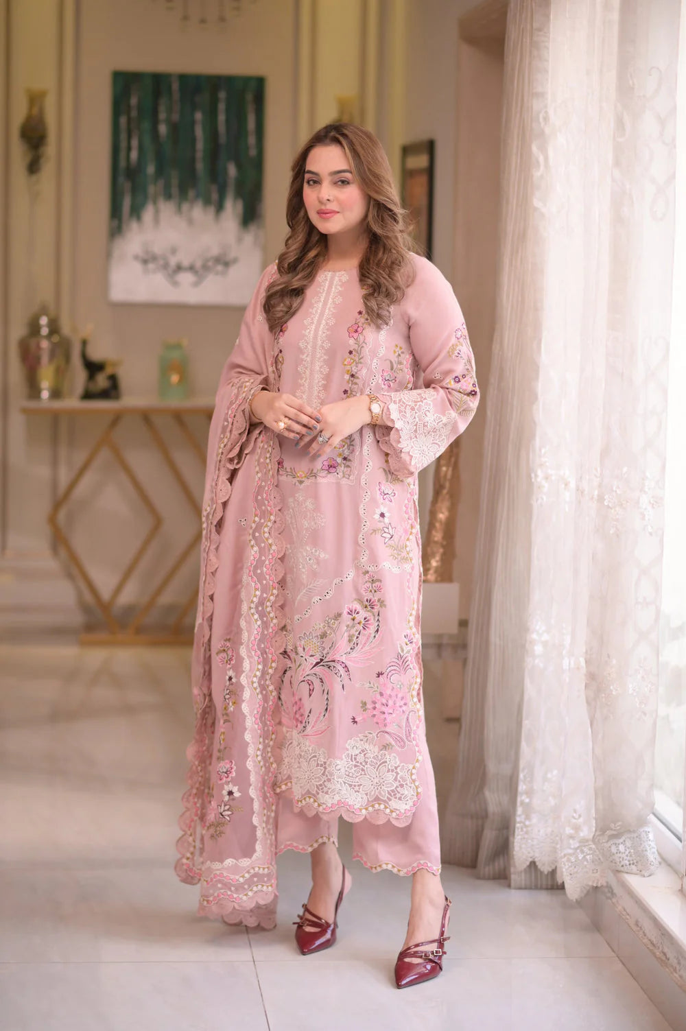 Aneelas - 3PC Luxury Lawn Embroidered Suit - RR-4049